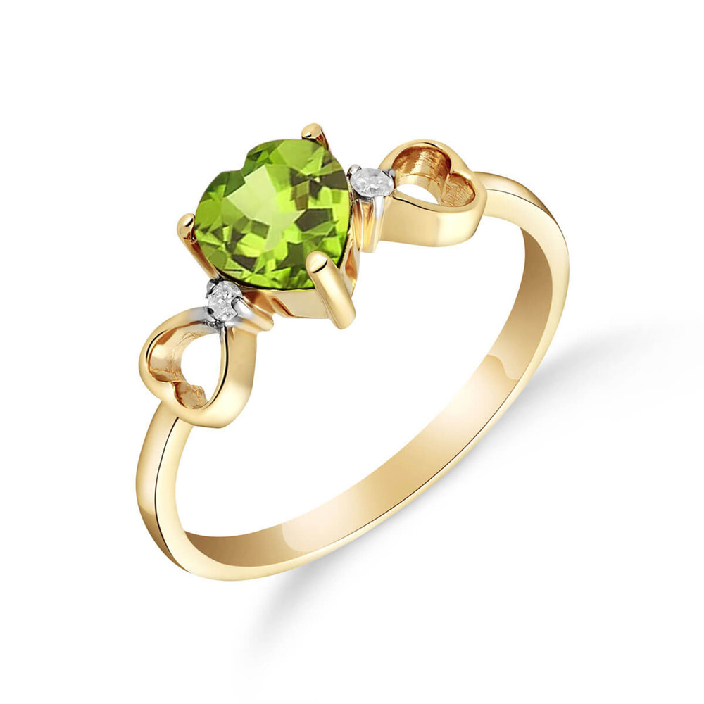 14K. SOLID GOLD RING WITH NATURAL DIAMONDS & PERIDOT (Yellow Gold)